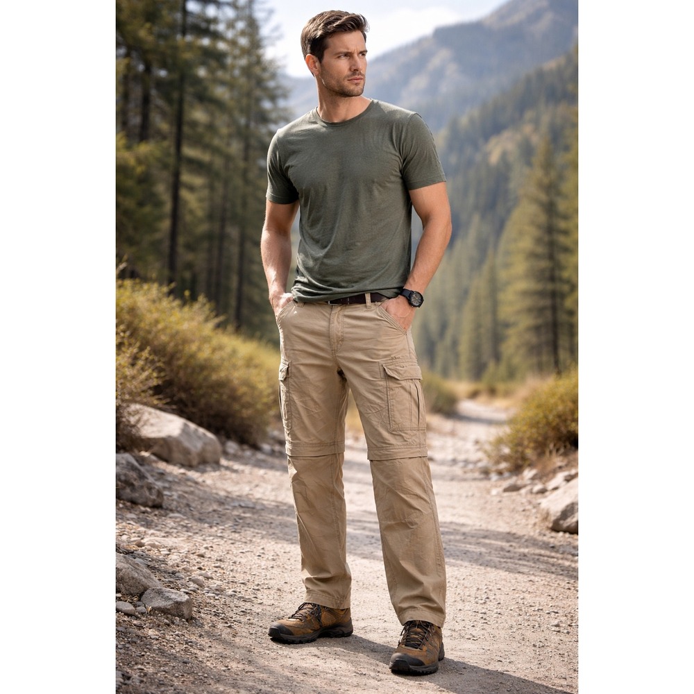 WearFirst Mens Convertible Cargo Pants Timber Khaki 38x30 Zip‎ Off Leg Gorpcore